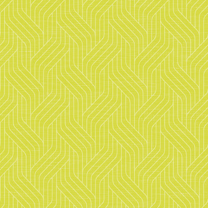 Dunisoft-Servietten 40 x 40 cm 1/4 Falz von Duni GmbH zeigen ein gelbes geometrisches Muster mit ineinandergreifenden weißen Chevrons auf einem strukturierten Hintergrund und verleihen Ihrem stilvoll gedeckten Tisch einen modernen, abstrakten Touch.