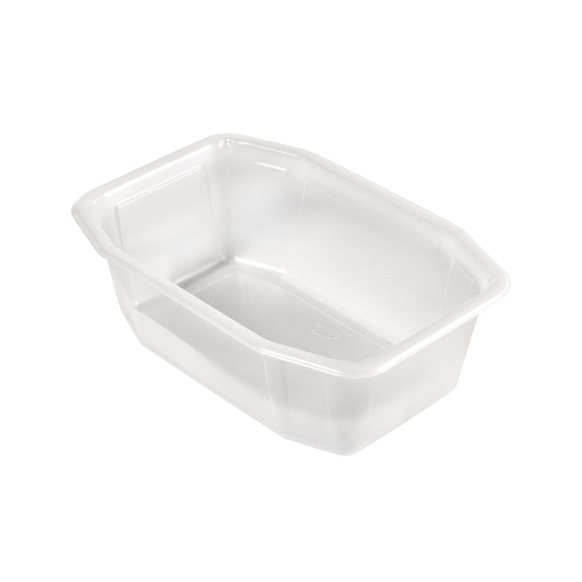 Duni GmbH PP-skål HMR Transparent PP 215x148, en klar rektangulär behållare med avfasade sidor och rundade hörn, är avbildad tom på vit bakgrund.