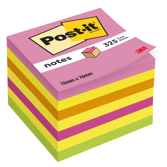 Der Post-it® Notes Würfel von 3M Deutschland GmbH bietet 325 quadratische Notizzettel in Rosa und Gelb (76 x 76 mm) - perfekt fürs Büro. PEFC-zertifiziert, Label mit "Post-it notes" und 3M-Logo in der Ecke.
