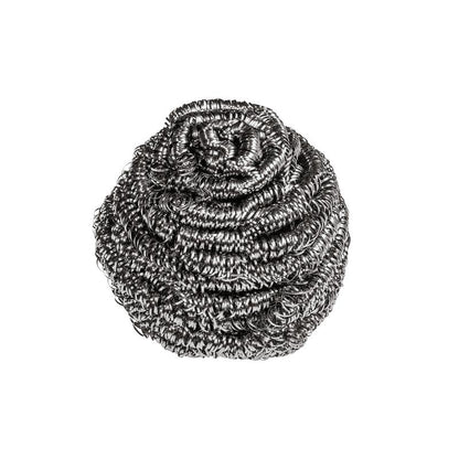 Scotch-Brite® rostfritt stålspiral från 3M Deutschland GmbH (3 stycken per förpackning) av silverfärgat rostfritt stål med vriden struktur är idealisk för köksrengöring och tar bort envisa föroreningar. Avbildad mot vit bakgrund.
