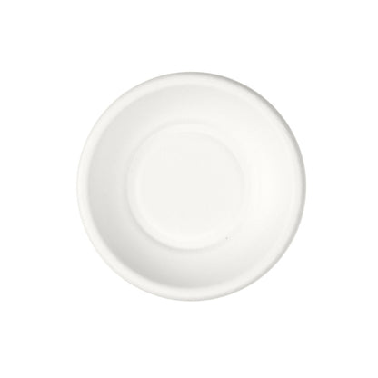 Vy från ovan visar Demo Teller Bagasse Vit från Duni GmbH, en rund, enkel vit assiett mot vit bakgrund, som understryker dess miljövänliga engångstallriksdesign.