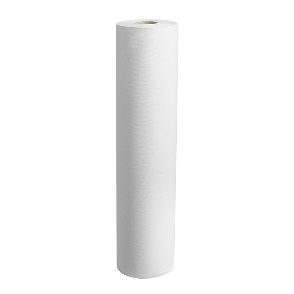 Bilden visar en Scott® läkarrulle - rulle (38,00 cm x 51,00 cm) från Kimberly-Clark GmbH, en stor rulle av vitt papper med ihålig kärna, som ofta används för undersökningsbäddar i medicinska anläggningar, på vit bakgrund.