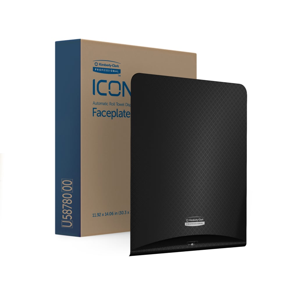 Kimberly-Clark GmbH Professional™ Icon™ Dispenser Faceplate - eHRT (33,02 cm x 37,47 cm x 3,18 cm) visas med sin förpackning - en idealisk hygienlösning för moderna badrum.