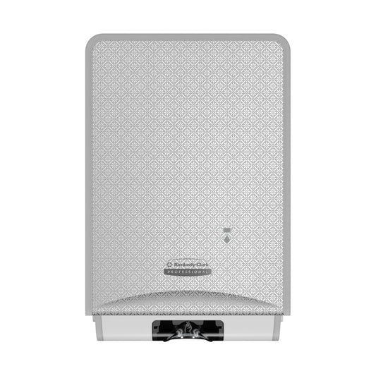 Der Kimberly-Clark Professional™ Icon™ elektronischer Hautpflegespender (1,2 l, Silver Mosaic) von Kimberly-Clark GmbH bietet berührungslose Abgabe, eine strukturierte Oberfläche, sichtbaren Ausgabeschlitz und vorn Logo sowie Kontrollleuchte.
