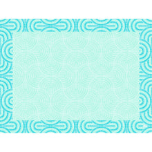 Die Duni GmbH Papier-Tischsets 30x40cm Breeze mintblau zeichnen sich durch eine zentrale mintblaue Fläche und eine geometrische Bordüre mit sich wiederholenden blauen und türkisfarbenen Kreisen aus, die einen stilvollen, symmetrischen, vom Art Deco inspirierten Look ergeben. Packung: 250 Stück.
