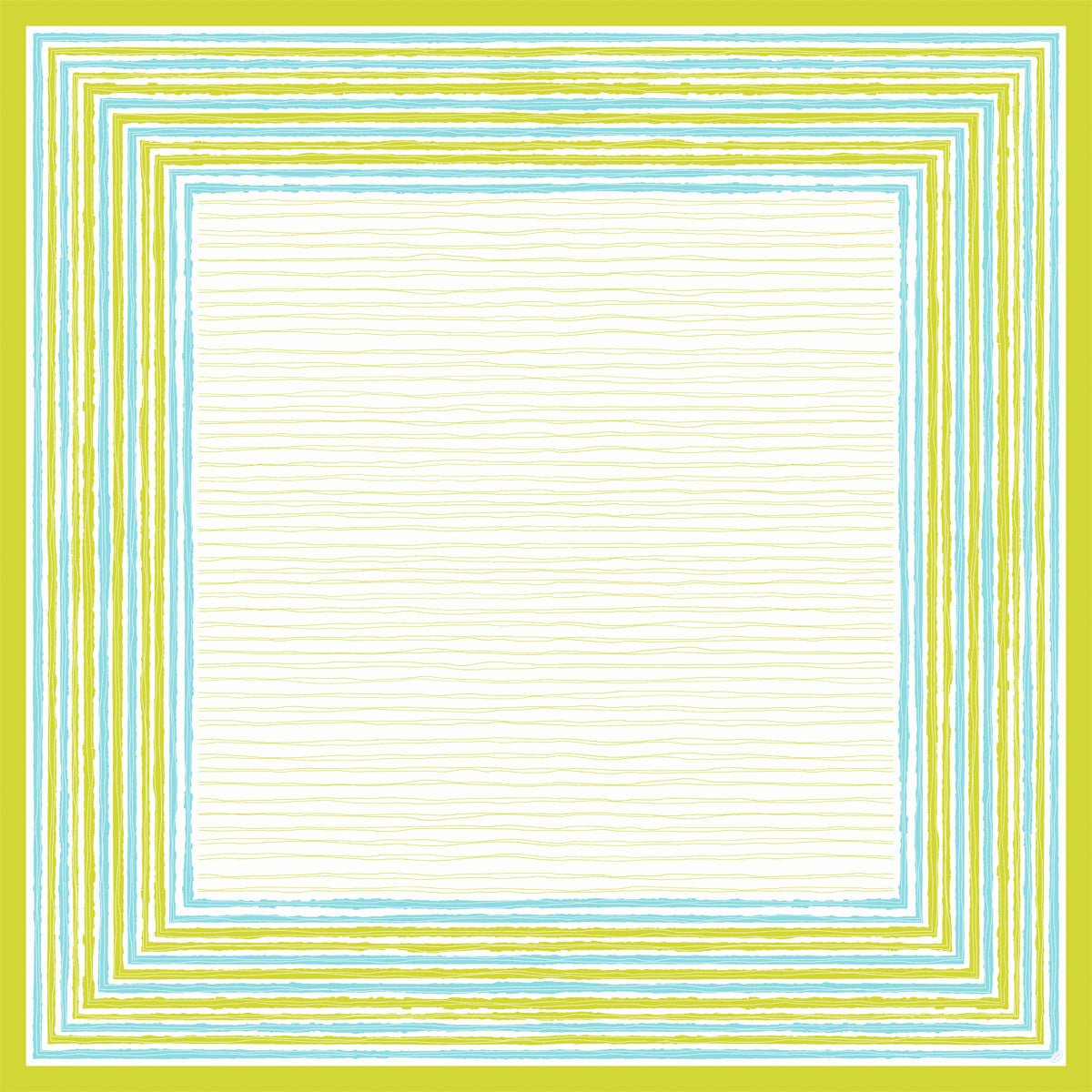 Dunicel mittenduk 84x84 cm Elise Stripes från Duni GmbH har en krämfärgad mittpunkt som ramas in av blå, gröna och gula ränder i handritad stil. Denna högkvalitativa bordsduk (20-pack) ger miljövänlig charm till varje dukat bord.