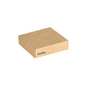 En enkel, rektangulär brun Viking Cube Mini Lock Kartong från Duni GmbH (75x75x20 mm, PLA-belagd, 300 stycken), idealisk för biologiskt nedbrytbara förpackningar och perfekt som hållbart lock för lådor.