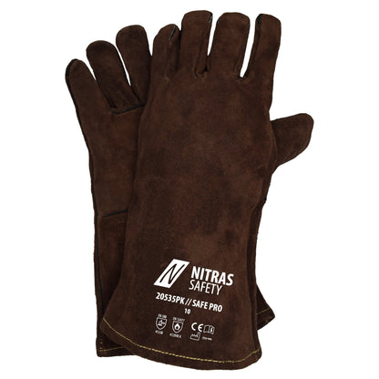 NITRAS SAFE PRO, svetshandskar, brun, EN 388, EN 12477 delat läder | Förpackning (12 par)