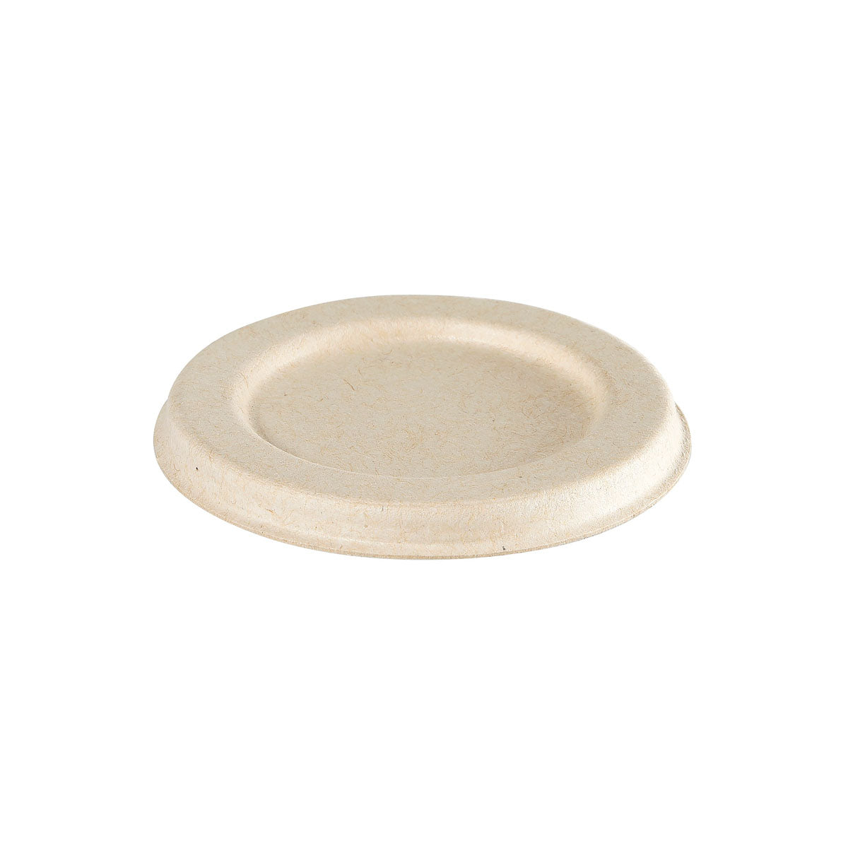 Ein weißer, beschichteter Bagasse-Deckel (Deckel Dressingbecher 30/60 ml, PBAT/PLA-beschichtet, 65x65x8) der Duni GmbH, hergestellt aus Faserformmaterial, abgebildet auf weißem Hintergrund. Packung: 150 Stück.
