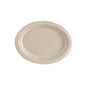 Der Duni GmbH Teller oval 26 cm Braun aus ungecoateter Bagasse (260x200x20 mm, 50 Stück) ist kompostierbares, umweltfreundliches Einweggeschirr für nachhaltige Tischgestaltung.