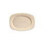 En tom, oval 22 cm brun bagassetallrik (obestruken, 230x265x20 mm) från Duni GmbH är avbildad ovanifrån på en vit bakgrund. Den obestrukna tallriken kommer i ett paket med 60 stycken.
