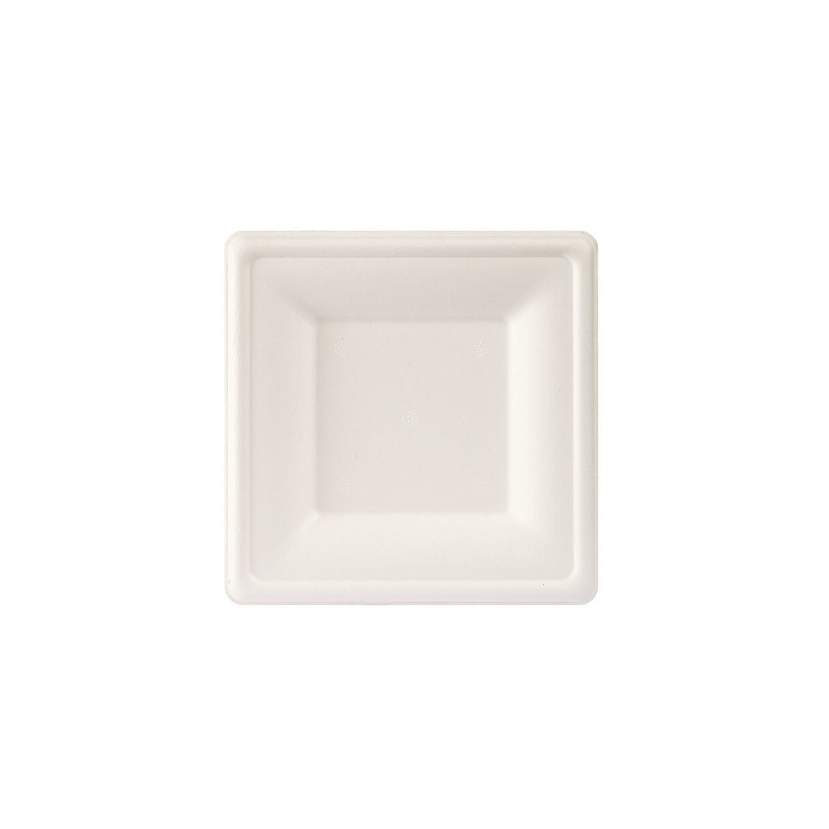 Den kvadratiska, vita engångstallriken (16x16 cm) av obehandlad bagasse från Duni GmbH är avbildad centrerat. Den är idealisk som miljövänligt engångsservis för hållbara evenemang (förpackning: 50 stycken).
