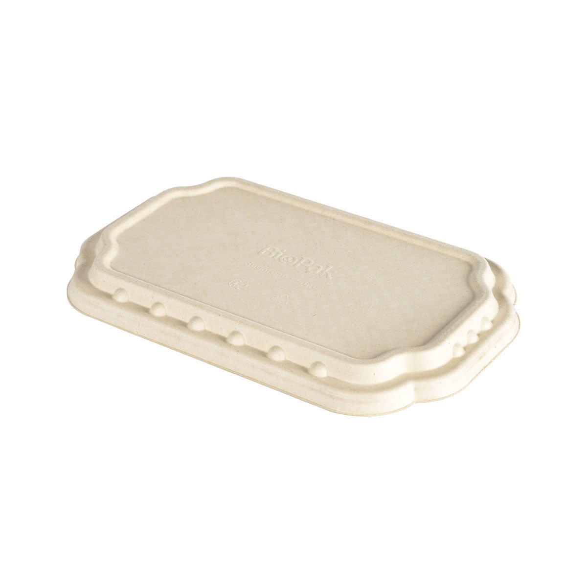 Duni GmbH Take-Away-fiberlock Natur Coated Bagasse 256x165x19 (förpackning med 225 stycken) är ett beige, rektangulärt, stående fiberlock - ett hållbart alternativ för take-away-behållare.