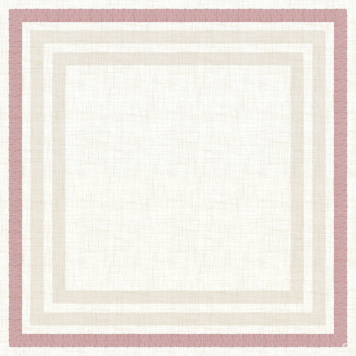 Dunicel-mittduken 84x84 cm Rigato bordeaux från Duni GmbH har en vit mitt, ljusbeiga och ljusgrå kanter och en yttre dammrosa kant Rigato bordeaux 60116 på en strukturerad bakgrund. Förpackning med 100 stycken.