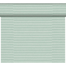 Der DC-Tete a Tete 0,4x24m Tessuto mint Tischläufer von Duni GmbH hat eine mintgrüne Farbe mit horizontalen Streifen in verschiedenen Texturen und Schattierungen, inspiriert von hochwertigem Stoff für einen subtilen, geschichteten Effekt. Die Packung enthält 1 Stück.