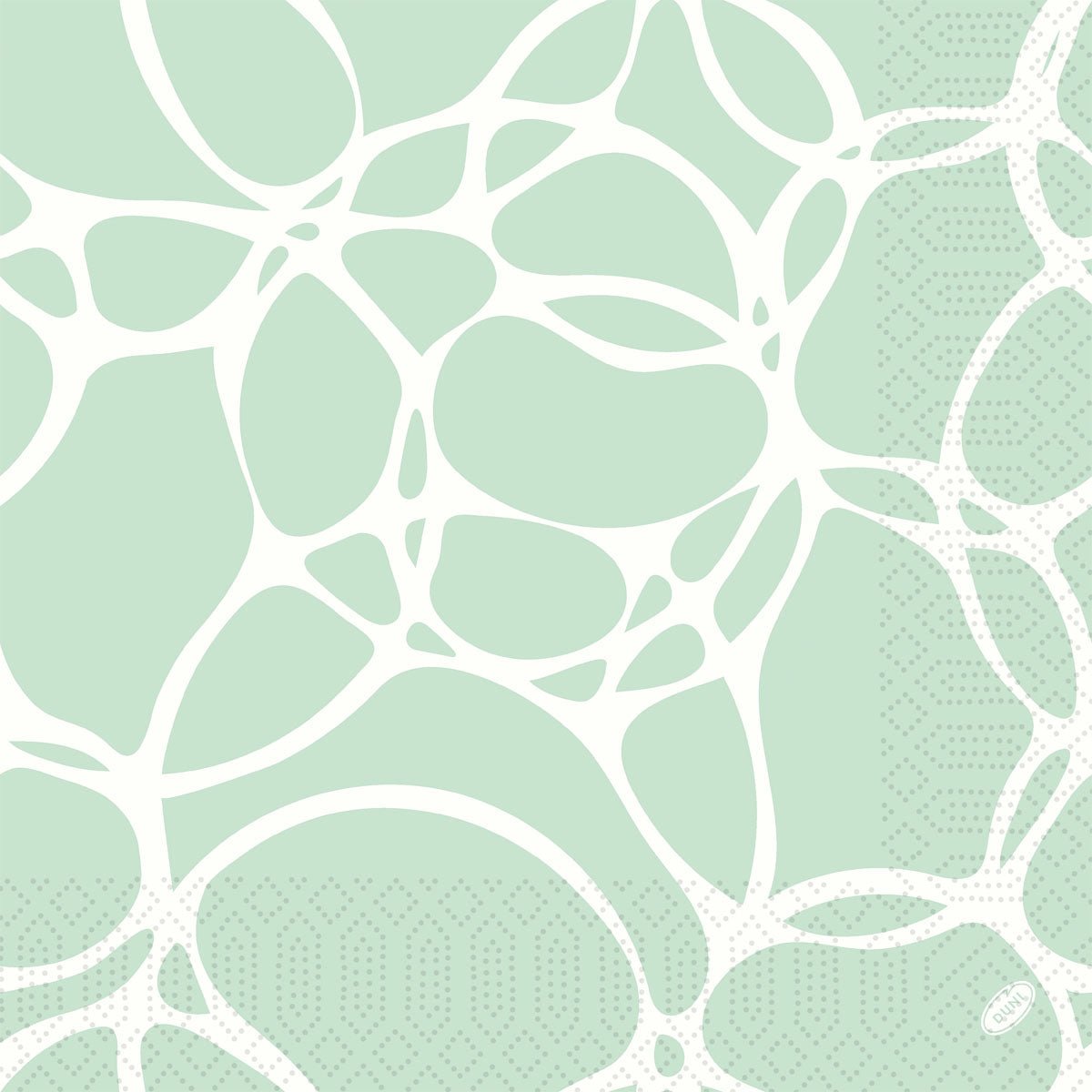 Abstrakt design med oregelbundna vita cellliknande former och punkter på en Ocean Mint-bakgrund. Perfekt för Duni GmbH servetter 40x40 cm 3-lagers 1/4-vikning, förpackning (250 stycken).