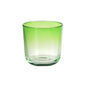 Den Switch & Shine ljushållaren av glas från Duni GmbH, bladgrön, 81x72,5 mm (1 styck), har grönt glas upptill som blir klart mot botten och visas mot en enkel vit bakgrund.