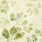 Duni GmbH Servetter 33x33 3-lager 1/4 Paisley Blad (50 stycken) visar en akvarelldesign med gröna, bladiga grenar på ljus beige och subtila paisleymönster och erbjuder en mjuk, naturlig look med känsliga, strukturerade detaljer.