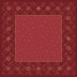 Ein rotes Quadrat mit goldener Umrandung und weihnachtlichen Schneeflocken - ideal, um Ihre Duni GmbH Bio-Dunicel-Mitteldecke 84x84cm Rhombus bordeaux (20 Stück) als nachhaltigen Tischbelag für die Feiertage zu verwenden.
