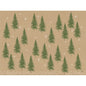 De pappersunderläggen 30x40cm Humble Trees från Duni GmbH visar en brun, återvinningsbar pappersbakgrund med rader av gröna granar och vita snöflingor och erbjuder därmed en miljövänlig, vinterlig design. Förpackning med 250 stycken.