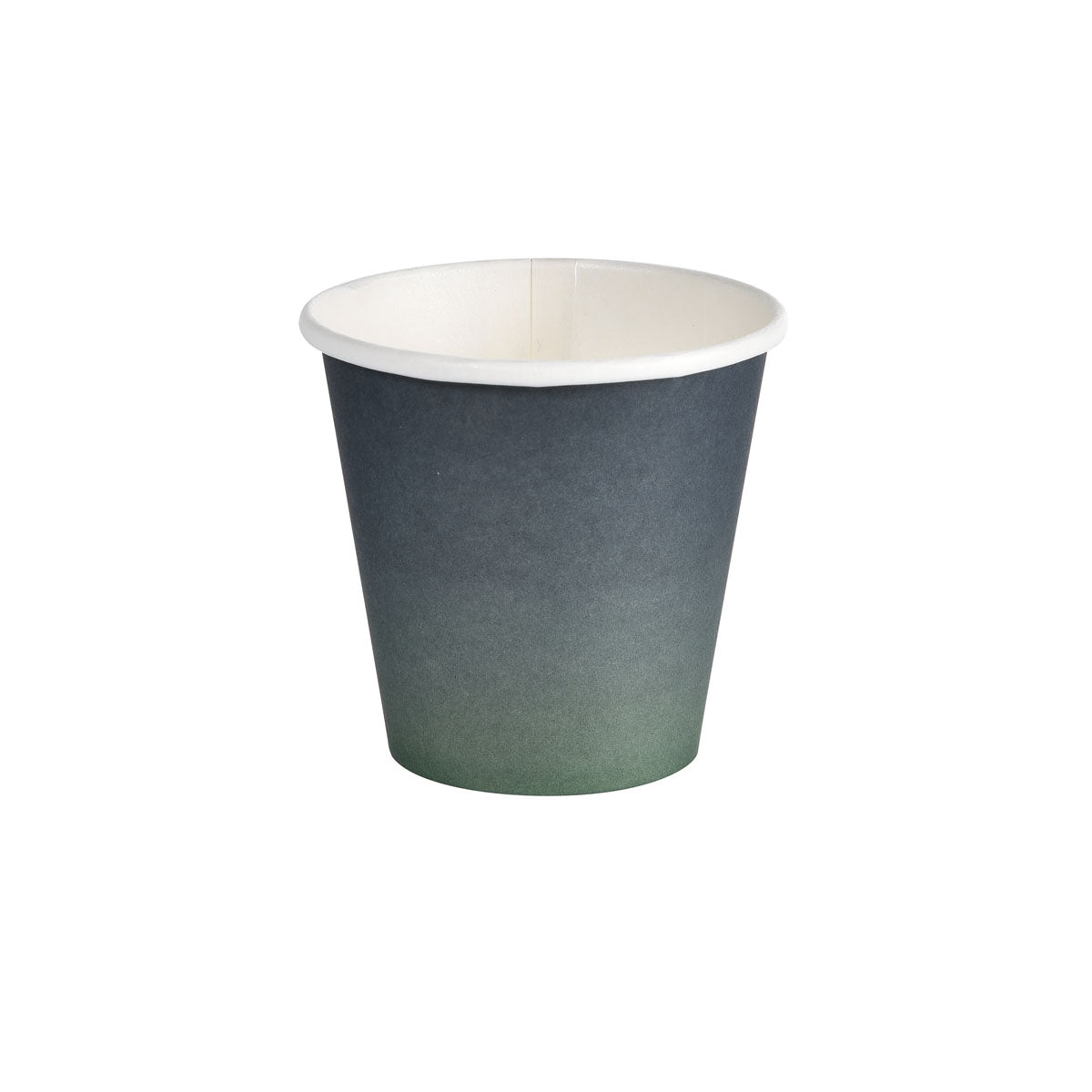 En enskild Duni GmbH pappersbägare WBC Urban, 180 ml (förpackning: 40 stycken), med vit insida och svart till grön färgövergång på utsidan, syns mot en vit bakgrund.