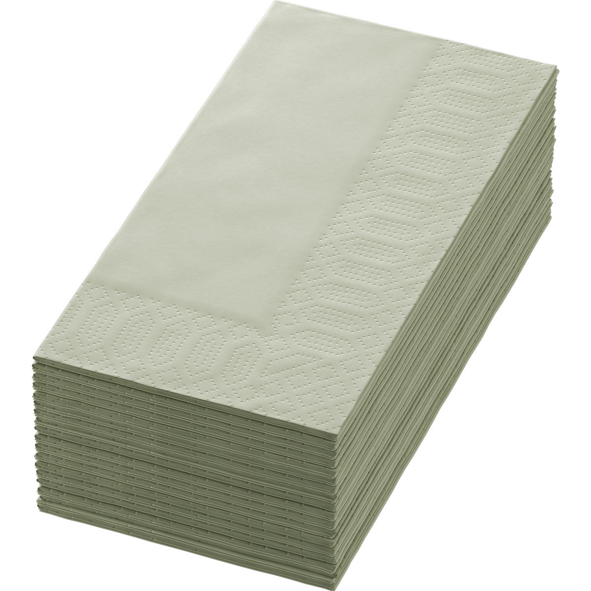 Ett paket med 250 högkvalitativa pistagegröna servetter Zellt.Serv.40x40 3lg 1/8 BF. från Duni GmbH, vardera 40x40 cm med dekorativ prägling, ligger överskådligt på en plan yta.