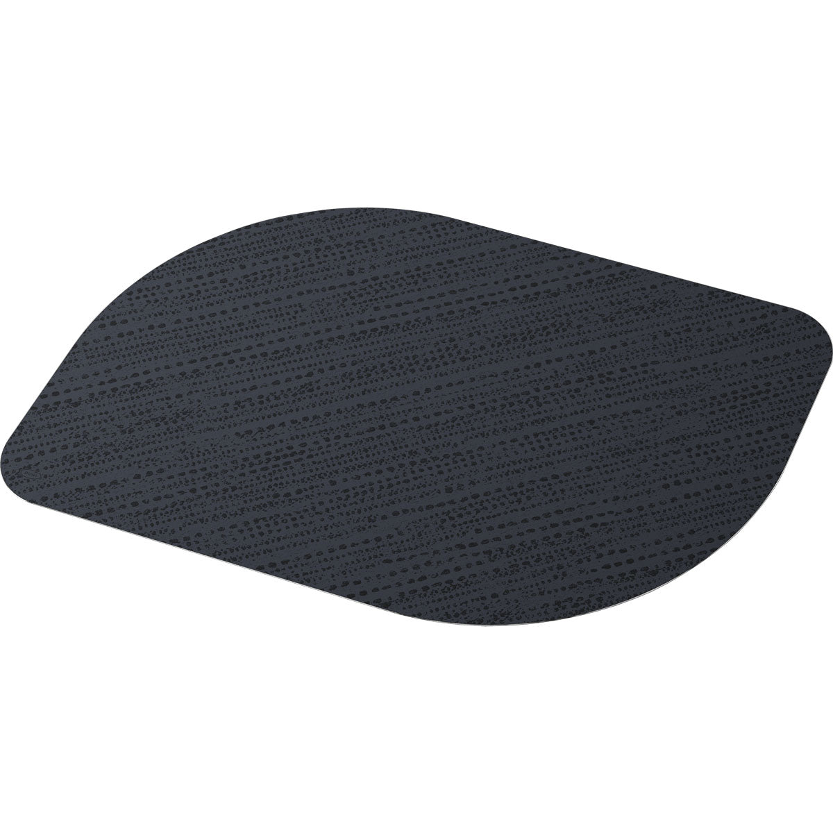 Fotot visar en enda svart, oval Bio-Dunicel-set 28x38cm (Stucco svart) från Duni GmbH, tillverkad av återvunnet papper och fotograferad mot en vit bakgrund. Förpackning med 100 högkvalitativa bordsunderlägg.