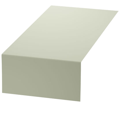 Ein schlichter, hellgrauer Duni GmbH Bio-DC-Tete a Tete 0,4x24m Tischläufer, umweltfreundlich und biologisch abbaubar, ist sauber über einen rechteckigen Tisch vor weißem Hintergrund drapiert.