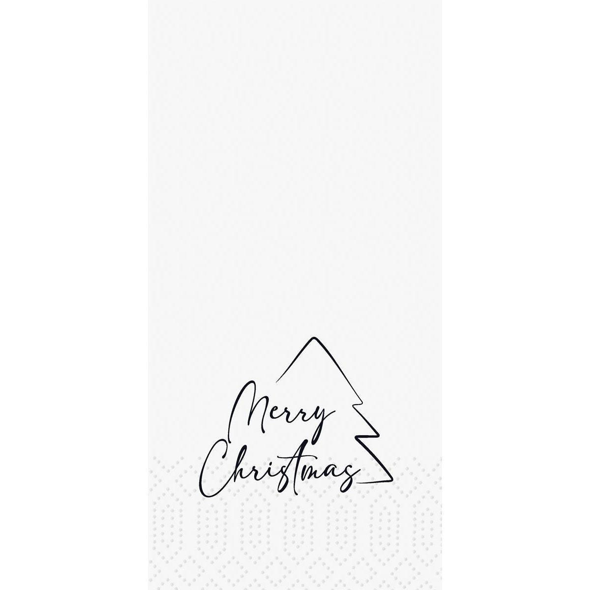 Minimalistisches Design mit einem schwarz umrandeten Weihnachtsbaum und "Frohe Weihnachten" in Schreibschrift auf weißem, gepunktetem Hintergrund - ideal für Duni GmbH Servietten 33x33 2-lagig 1/8 Merry Xmas Tree, Packung (300 Stück).