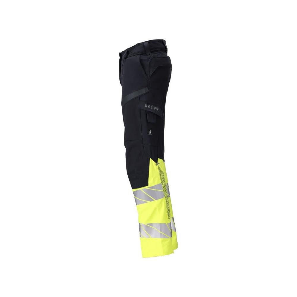 Byxor, dam, DIAMOND, knäfickor, stretchbyxor Multisafe, svart blå/hi-vis gul