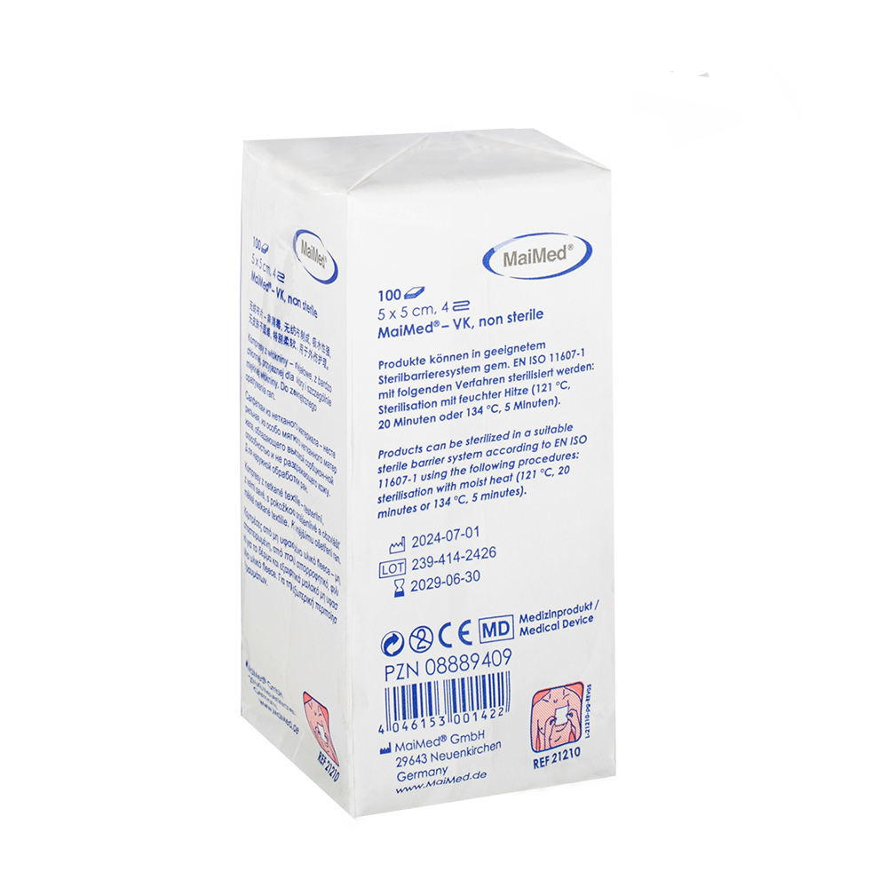 MaiMed-VK icke-sterila fleecekompresser på 100 stycken/papperspåse