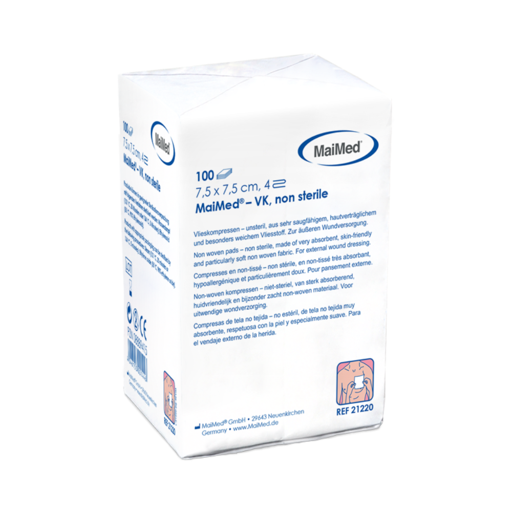 MaiMed-VK icke-sterila fleecekompresser på 100 stycken/papperspåse