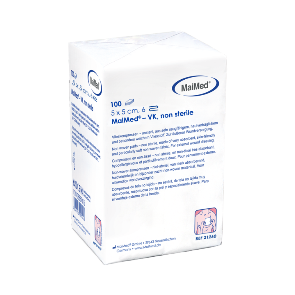 MaiMed-VK icke-sterila fleecekompresser på 100 stycken/papperspåse