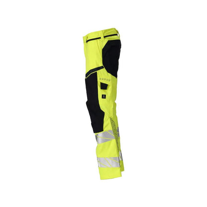 Byxor med knäfickor, stretchinlägg Multisafe byxor, hi-vis gul/svart-blå