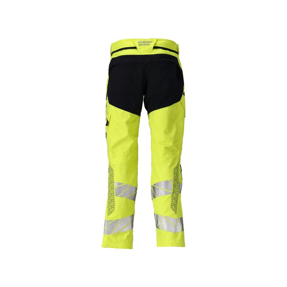 Byxor med knäfickor, stretchinlägg Multisafe byxor, hi-vis gul/svart-blå