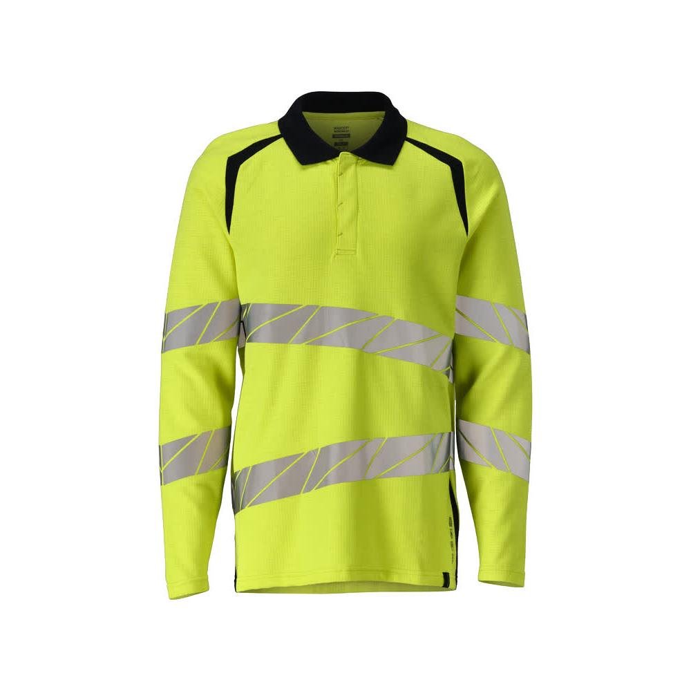 Pikétröja, långärmad pikétröja Multisafe, hi-vis gul/svart-blå