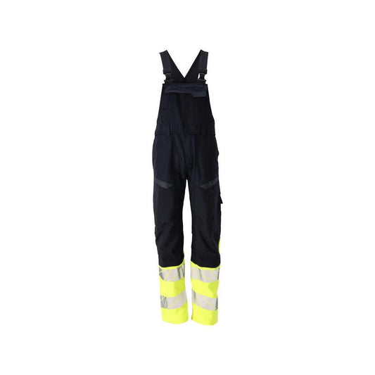 Dungerbyxor, knäfickor, stretchinlägg Multisafe byxor, svart blå/hi-vis gul