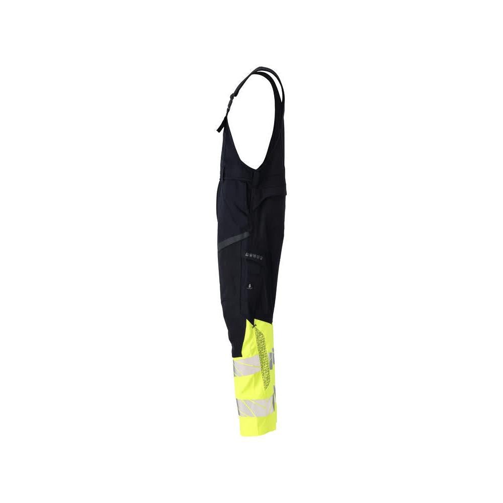 Dungerbyxor, knäfickor, stretchinlägg Multisafe byxor, svart blå/hi-vis gul