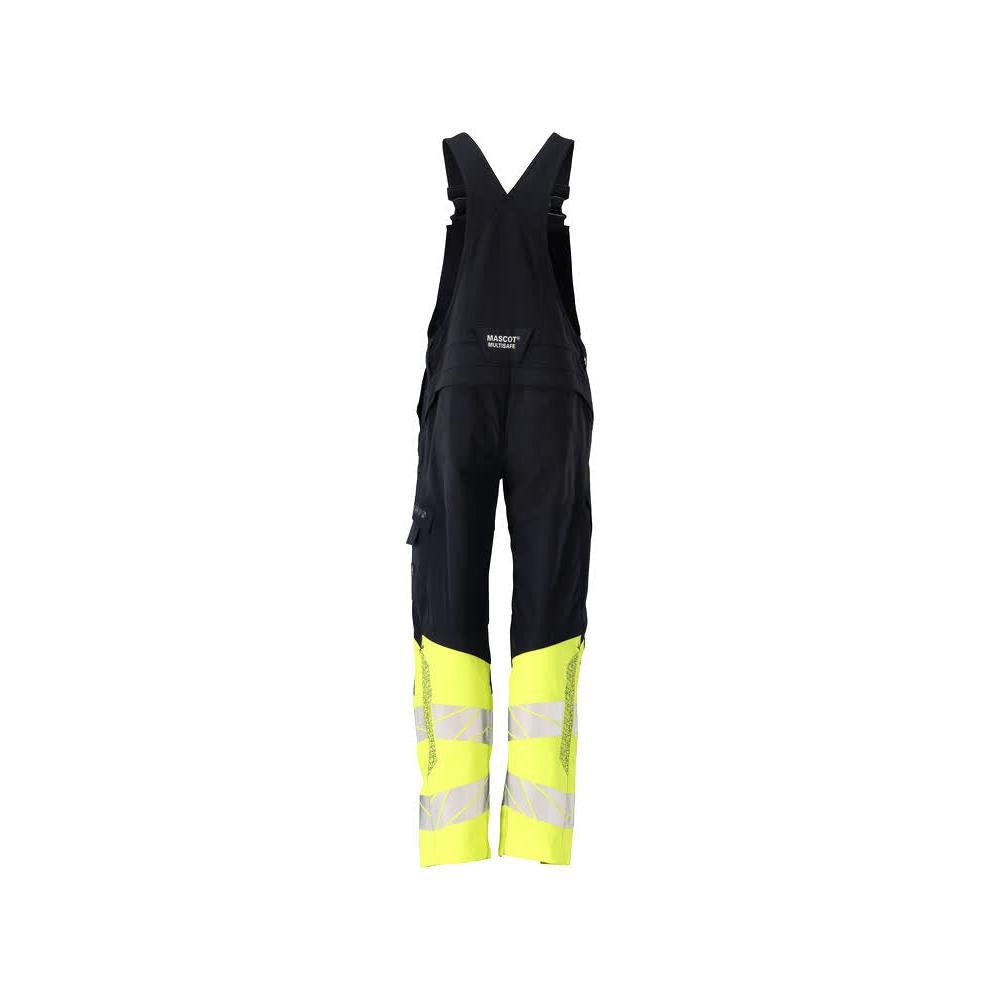 Dungerbyxor, knäfickor, stretchinlägg Multisafe byxor, svart blå/hi-vis gul