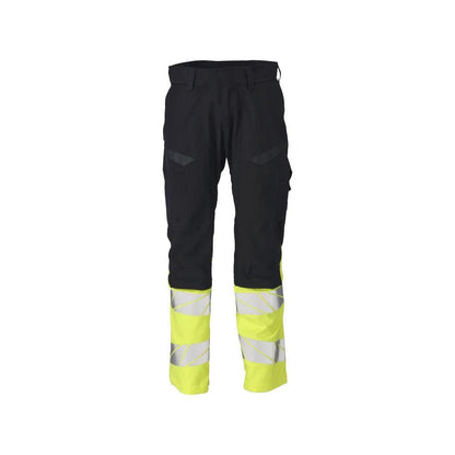 Byxor med knäfickor, stretchinlägg Multisafe byxor, svart blå/hi-vis gul