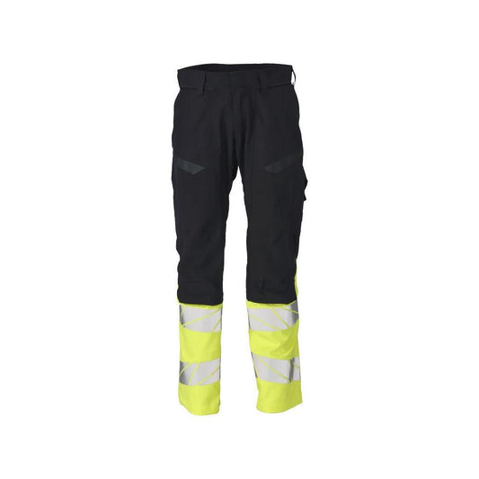Byxor med knäfickor, stretchinlägg Multisafe byxor, svart blå/hi-vis gul