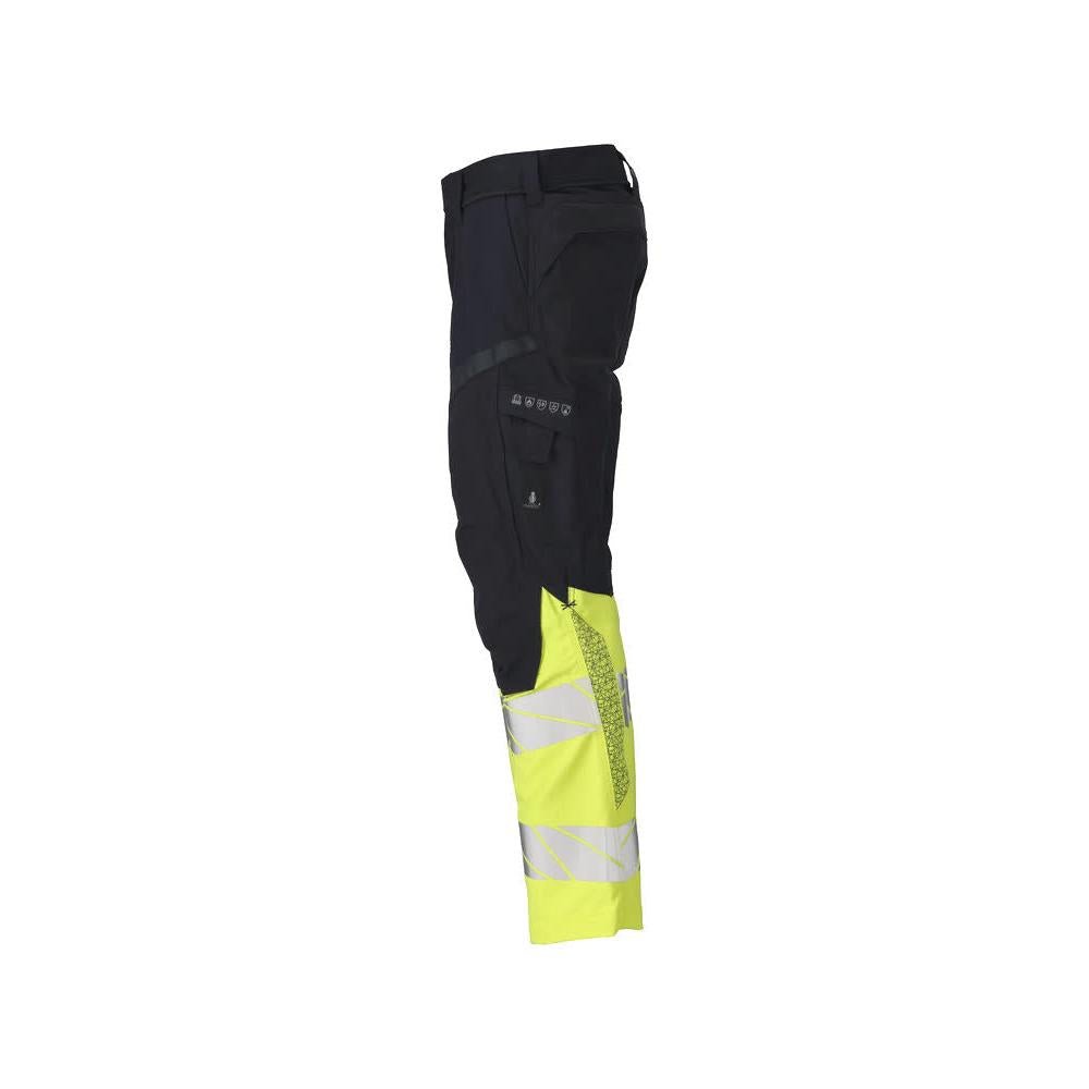 Byxor med knäfickor, stretchinlägg Multisafe byxor, svart blå/hi-vis gul