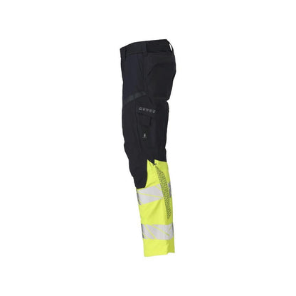 Byxor med knäfickor, stretchinlägg Multisafe byxor, svart blå/hi-vis gul