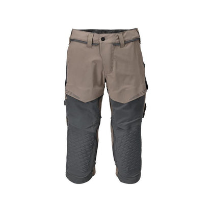 Trekvarts byxor, knäfickor, stretch craftsman trekvarts byxor, mörk sandbeige/antracitgrå