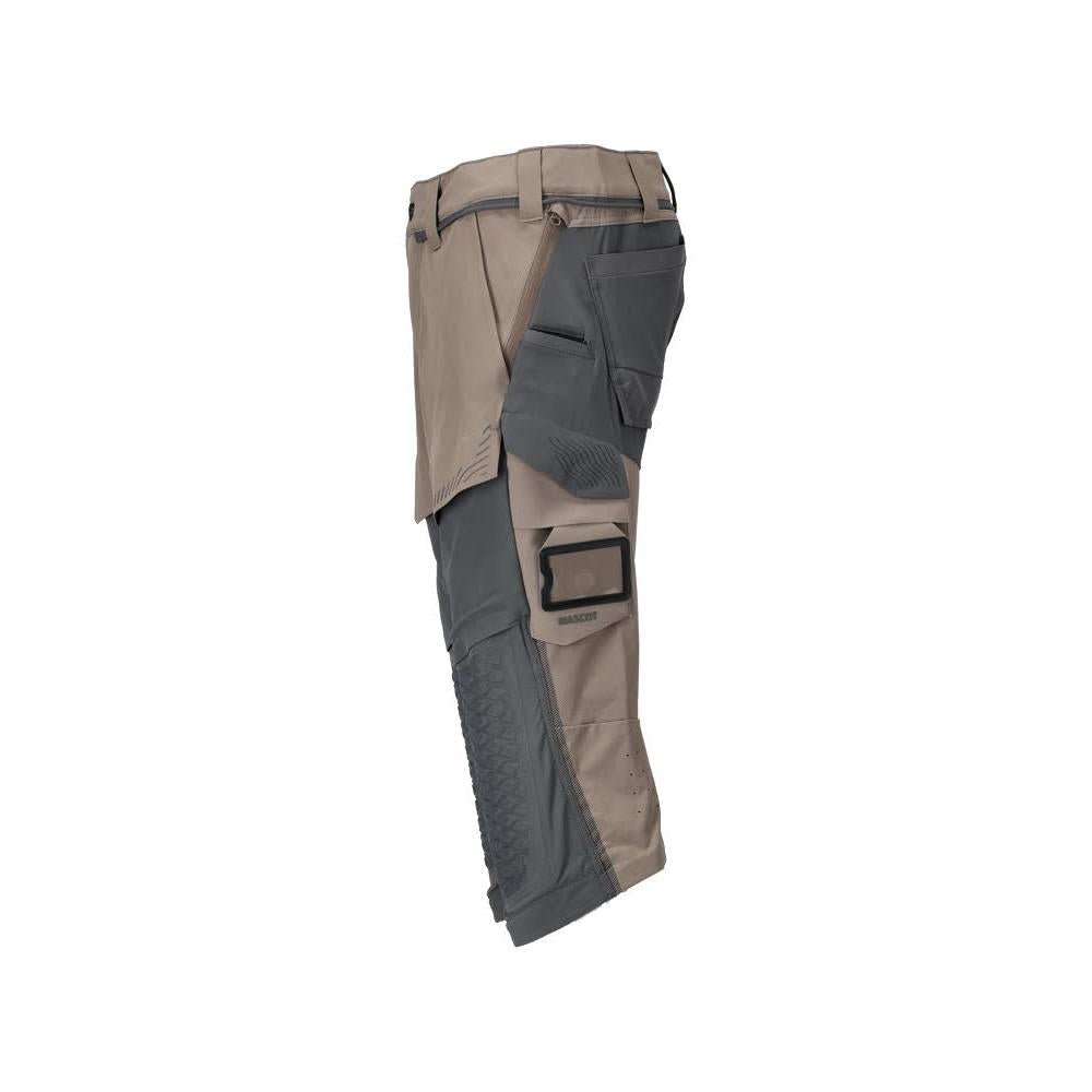 Trekvarts byxor, knäfickor, stretch craftsman trekvarts byxor, mörk sandbeige/antracitgrå