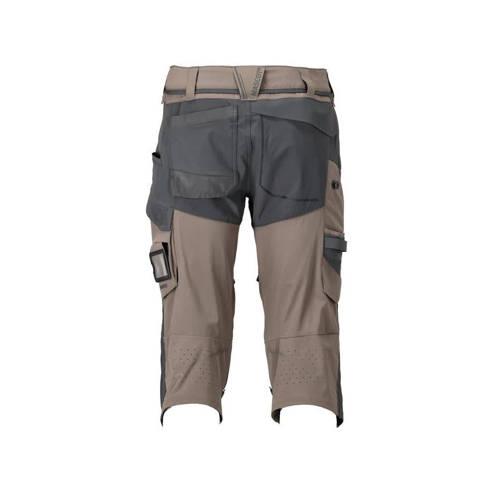 Trekvarts byxor, knäfickor, stretch craftsman trekvarts byxor, mörk sandbeige/antracitgrå