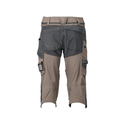 Trekvarts byxor, knäfickor, stretch craftsman trekvarts byxor, mörk sandbeige/antracitgrå
