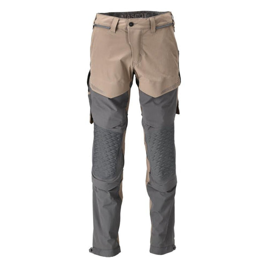 Byxor, knäfickor, stretch, ljusa byxor, mörk sandbeige/antracitgrå