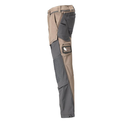Byxor, knäfickor, stretch, ljusa byxor, mörk sandbeige/antracitgrå