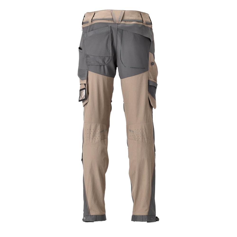 Byxor, knäfickor, stretch, ljusa byxor, mörk sandbeige/antracitgrå